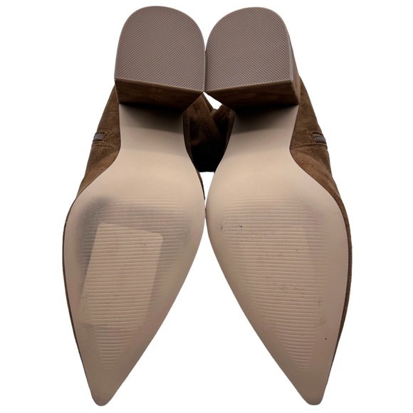 Steve Madden Hayes Point Toe Faux Suede Block Heel Stretchy Ankle Bootie Cognac - Picture 9 of 12